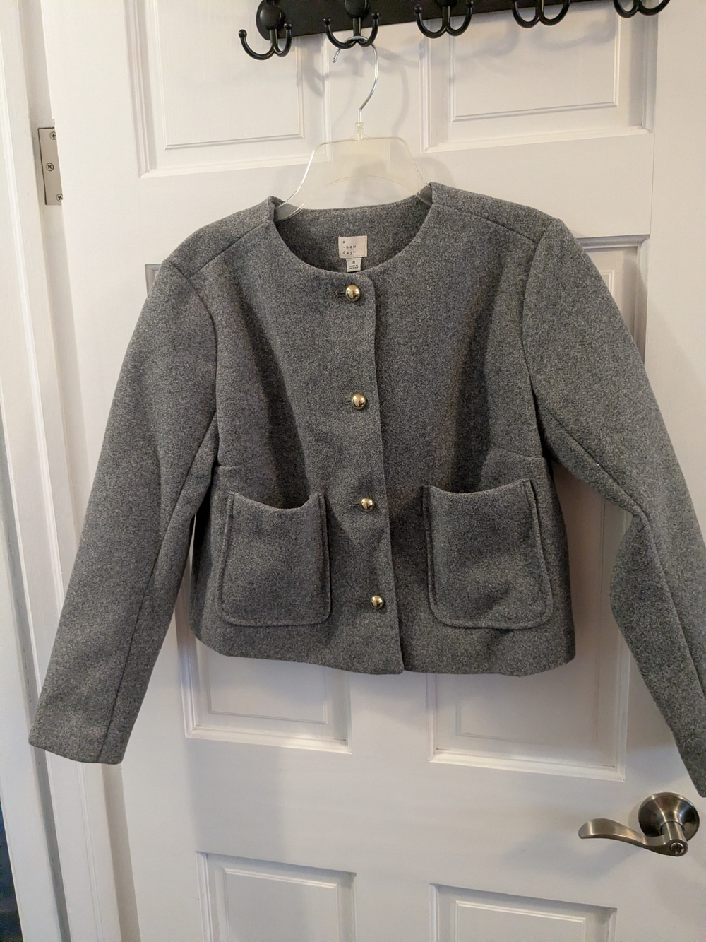 a new day Grey Collarless Pocket Blazer with Gold Buttons